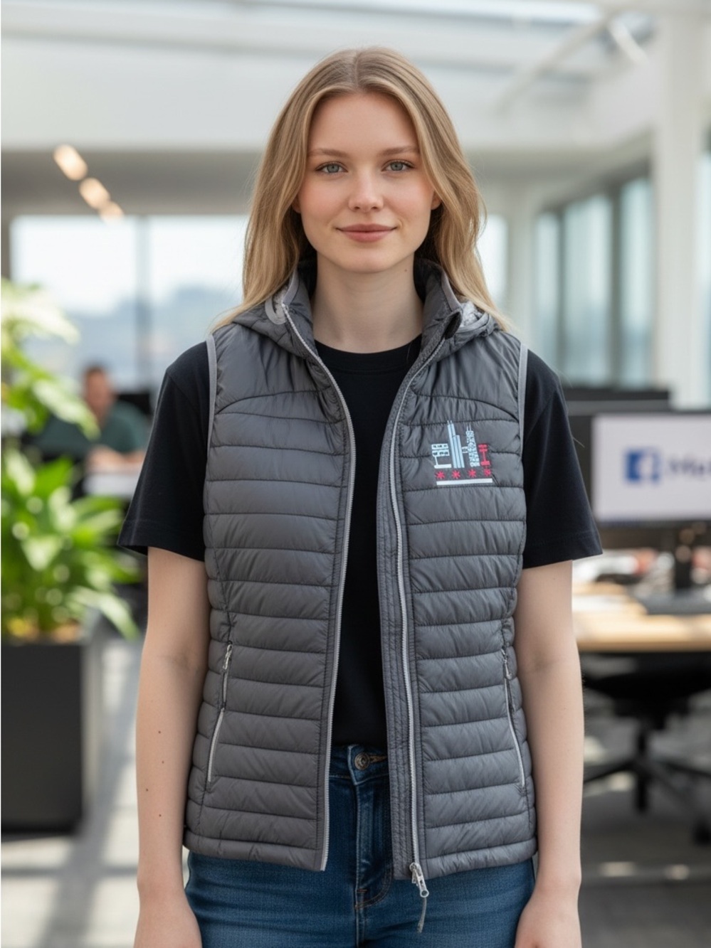 Facebook Elevate Light Quilted Hooded Puffer Vest, Size M